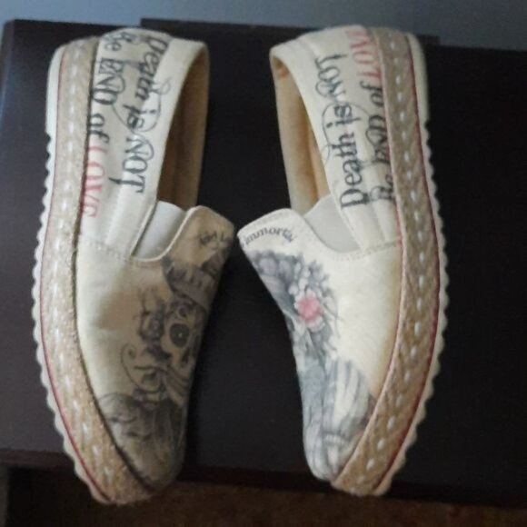 Goby Sugar Skull Print Death is Not the End of Love Canvas Loafers Size 5.5 - Picture 6 of 14